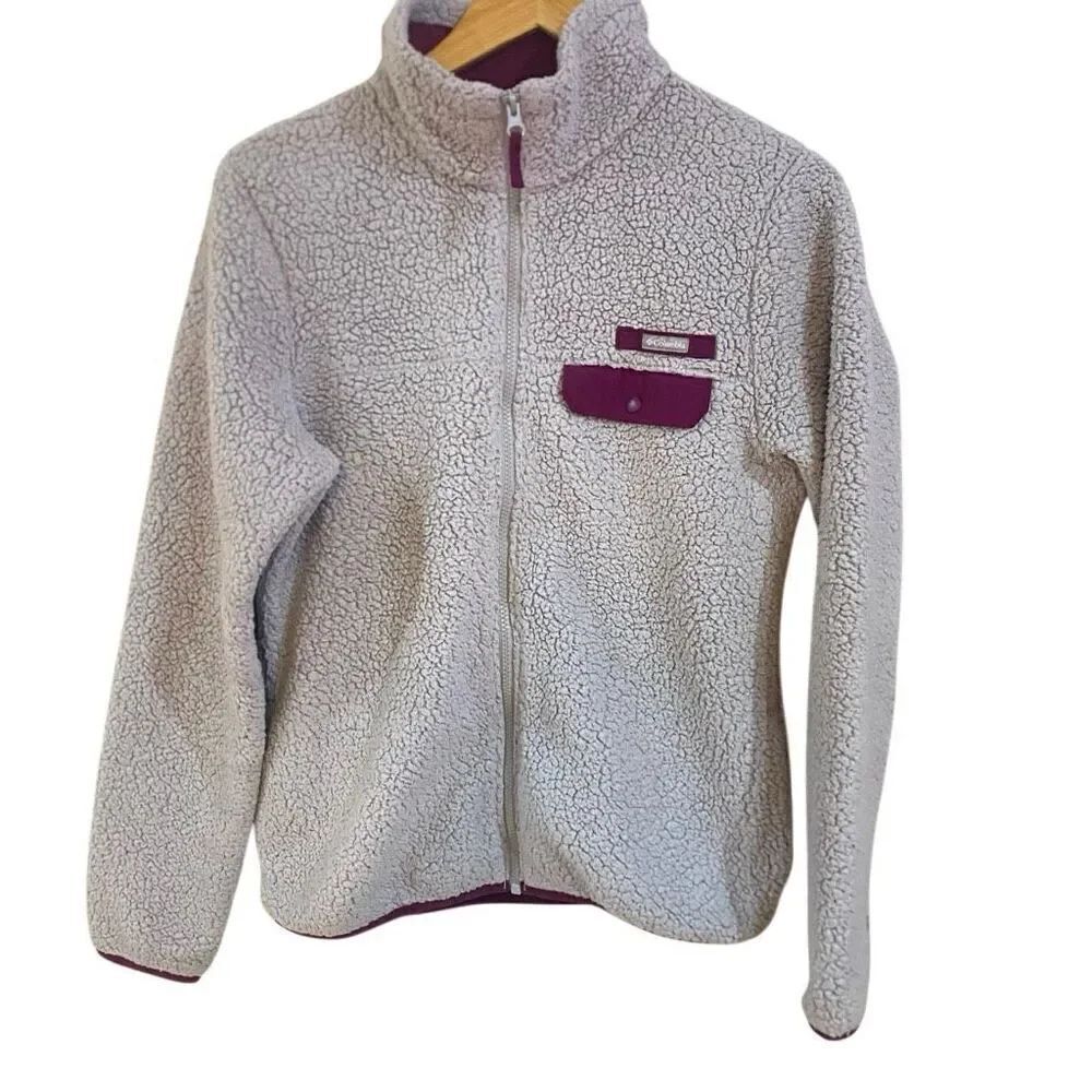 Columbia medium full zip purple fleece front pocket jacket